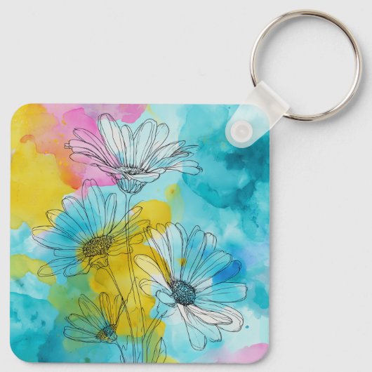 Daisy Flower Aluminum Square Keychain Gift (Achterkant)