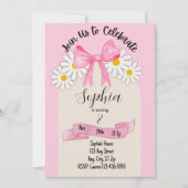 Daisy Flower and Bow Birthday Invitation Kaart (Voorkant)