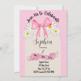 Daisy Flower and Bow Birthday Invitation Kaart