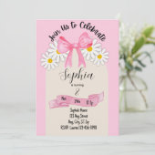 Daisy Flower and Bow Birthday Invitation Kaart (Staand voorkant)