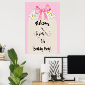 Daisy Flower and Bow Birthday Welcome Poster (Thuiskantoor)