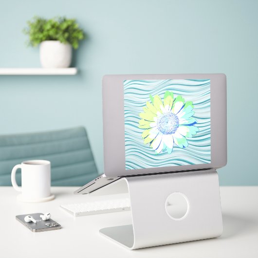 Daisy Flower Art in Blauw Grote Sticker (Laptop op bureau)