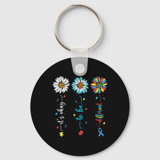 Daisy Flower Autisme Awareness Het is OK om anders Sleutelhanger (Voorkant)