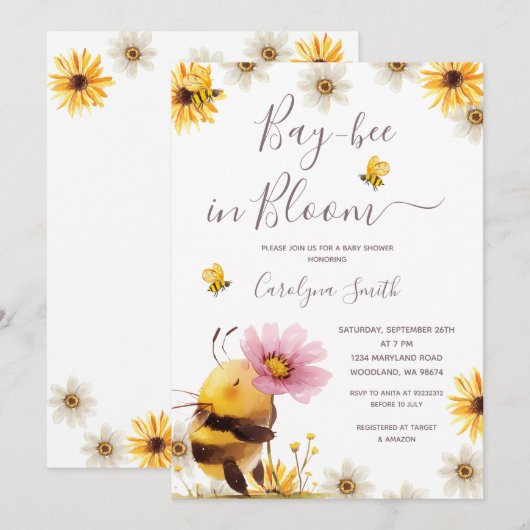 Daisy Flower Bay Bee in Bloom Baby shower Kaart (Voorkant / Achterkant)
