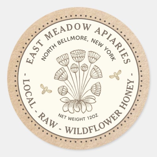 Daisy Flower Bee Honey Label Kraft Border (Voorkant)
