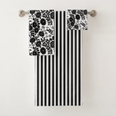 Daisy Flower Black Stripe Badhanddoek Set Bad Handdoek (Insitu)