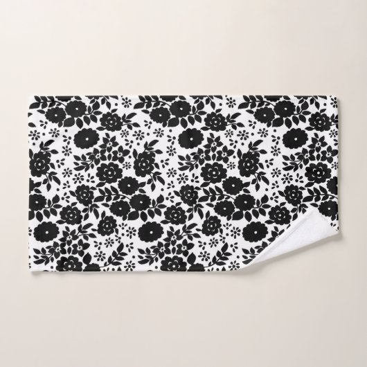 Daisy Flower Black Stripe Badhanddoek Set Bad Handdoek (Handdoek)