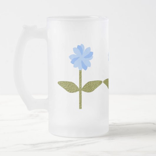 Daisy Flower Blue Frosted Glass Beer Mok (Links)