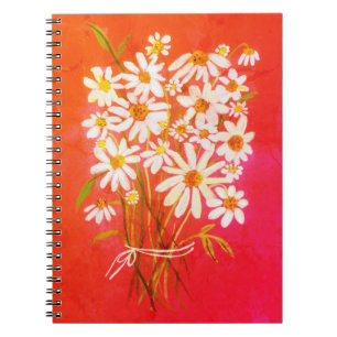 Daisy Flower Bouquet Waterverf Red Notitieboek