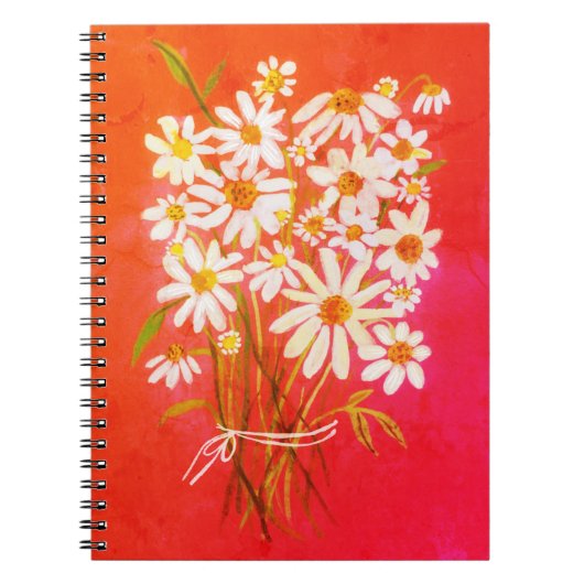 Daisy Flower Bouquet Waterverf Red Notitieboek (Voorkant)