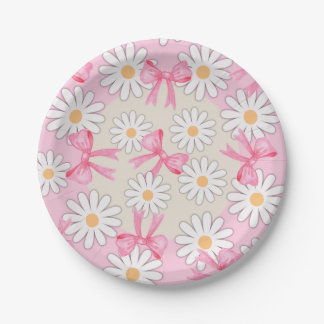 Daisy Flower Bow Paper Plates 7" Round Paper Plate Papieren Bordje