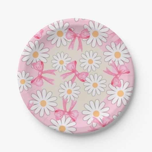 Daisy Flower Bow Paper Plates 7" Round Paper Plate Papieren Bordje (Voorkant)