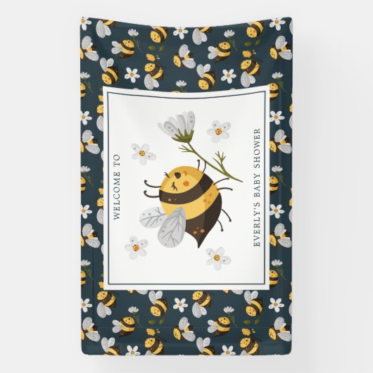 Daisy Flower Bumblebee Bee Baby shower Spandoek (Verticaal)