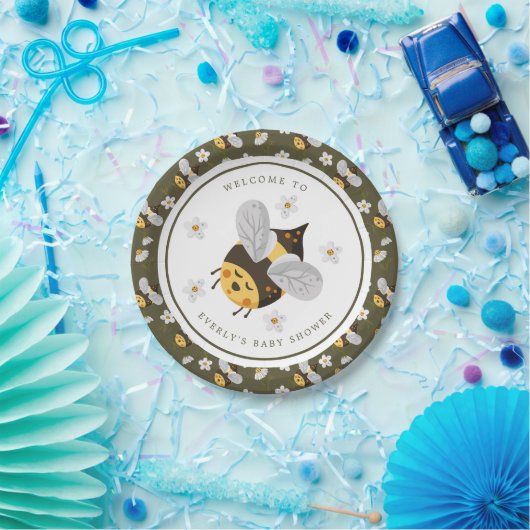 Daisy Flower Bumblebee Bee Green Baby shower Papieren Bordje (Feest)