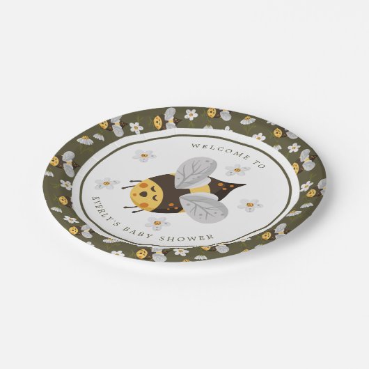 Daisy Flower Bumblebee Bee Green Baby shower Papieren Bordje (Gekanteld)