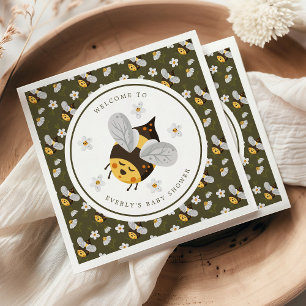 Daisy Flower Bumblebee Bee Green Baby shower Servet
