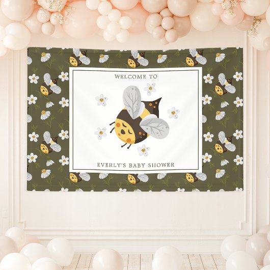 Daisy Flower Bumblebee Bee Green Baby shower Spandoek