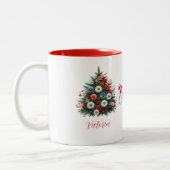 Daisy Flower Christmas Tree Merry Christmas Naam Tweekleurige Koffiemok (Links)