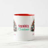 Daisy Flower Christmas Tree Merry Christmas Naam Tweekleurige Koffiemok (Center)