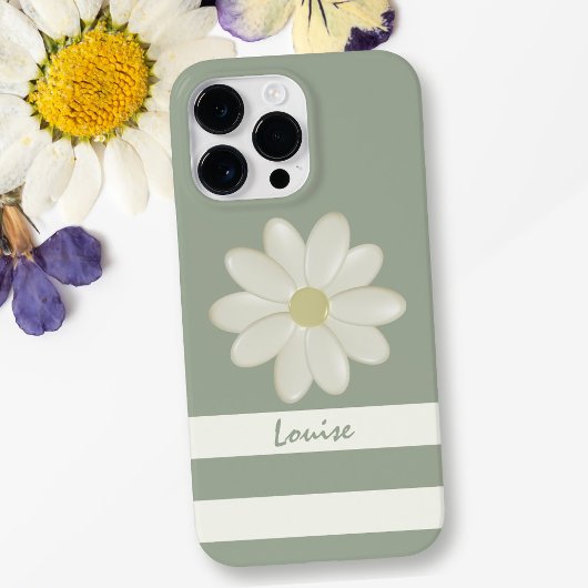 Daisy Flower Cream Stripes Sage Groene Naam Case-Mate iPhone Case