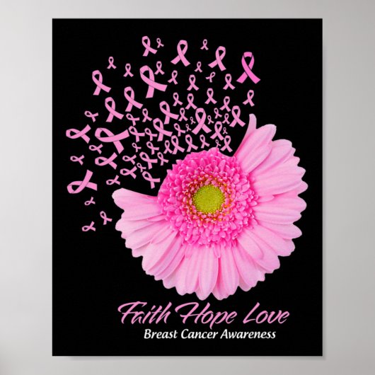 Daisy Flower Faith Hope Love Borstkanker Awarene Poster (Voorkant)