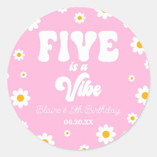 Daisy Flower Five is een vibe 5e verjaardagsfeestj Ronde Sticker (Voorkant)