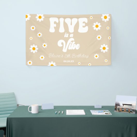 Daisy Flower Five is een vibe 5e verjaardagsfeestj Spandoek (Beurs)