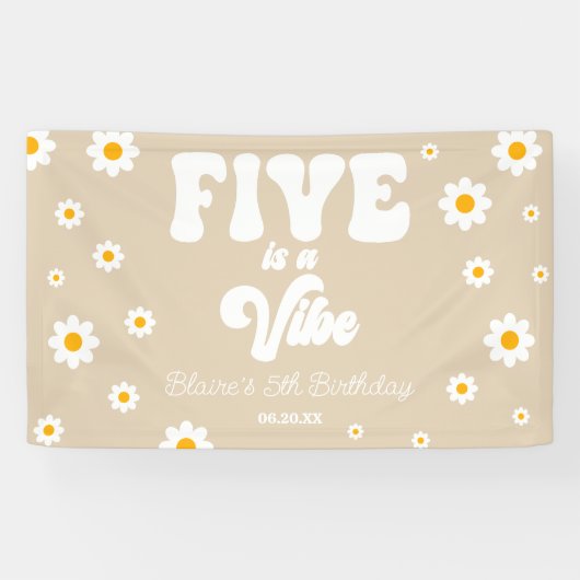 Daisy Flower Five is een vibe 5e verjaardagsfeestj Spandoek (Horizontaal)