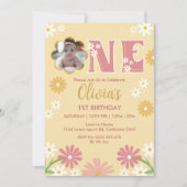 Daisy Flower Foto Een Meisje 1e Verjaardag Kaart (Voorkant)