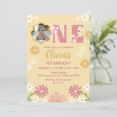 Daisy Flower Foto Een Meisje 1e Verjaardag Kaart (Staand voorkant)