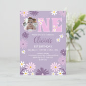 Daisy Flower Foto Een Meisje 1e Verjaardag Kaart (Staand voorkant)