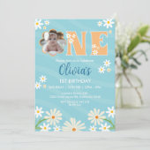 Daisy Flower Foto Een Meisje Daisy 1e Verjaardag Kaart (Staand voorkant)