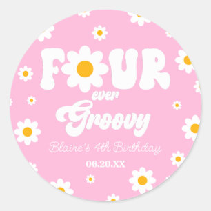 Daisy Flower Four Ever Groovy 4e verjaardagsfeestj Ronde Sticker