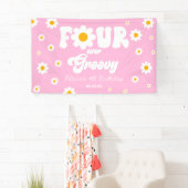 Daisy Flower Four Ever Groovy 4e verjaardagsfeestj Spandoek (Insitu)