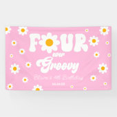 Daisy Flower Four Ever Groovy 4e verjaardagsfeestj Spandoek (Horizontaal)