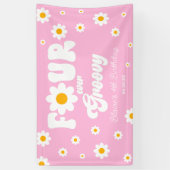 Daisy Flower Four Ever Groovy 4e verjaardagsfeestj Spandoek (Verticaal)
