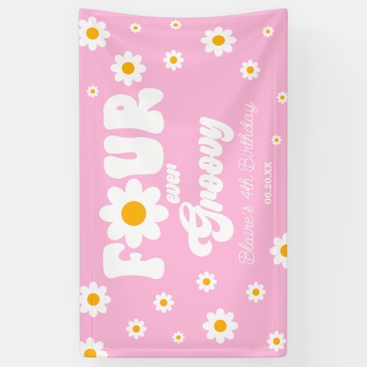 Daisy Flower Four Ever Groovy 4e verjaardagsfeestj Spandoek (Verticaal)