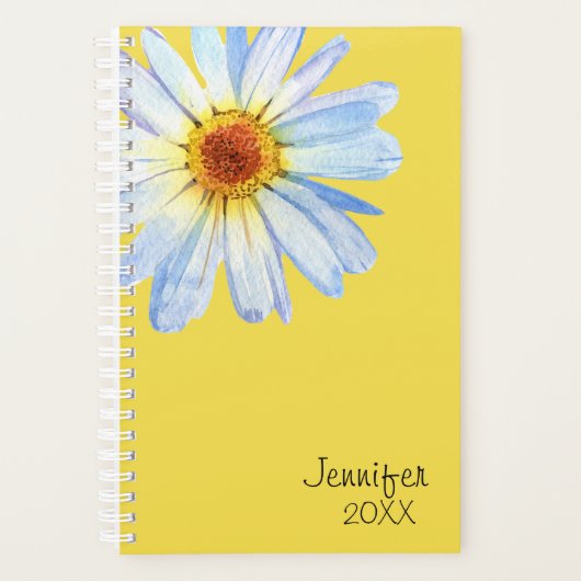 Daisy Flower Gepersonaliseerde Gele Trendy Custom Planner (Voorkant)