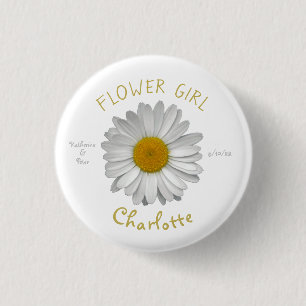 Daisy Flower Gold Name Bloemenmeisje Button