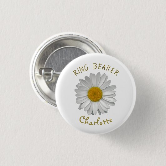 Daisy Flower Gold Name Ring Bearer Ronde Button 3,2 Cm (Voorkant /achterkant)