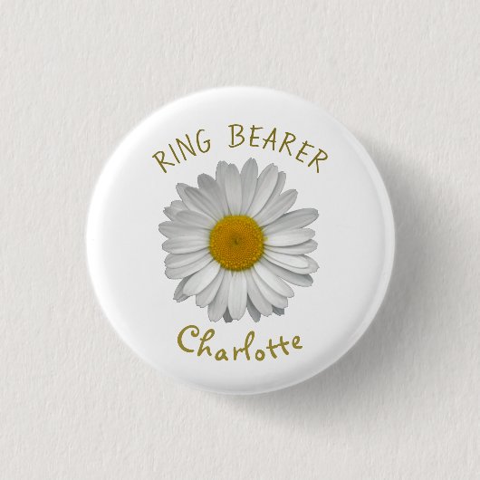 Daisy Flower Gold Name Ring Bearer Ronde Button 3,2 Cm (Voorkant)