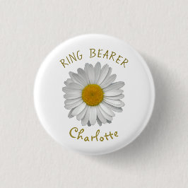 Daisy Flower Gold Name Ring Bearer Ronde Button 3,2 Cm