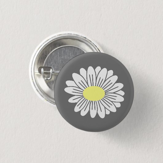 Daisy Flower Grey Button (Voorkant /achterkant)