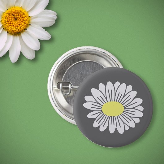 Daisy Flower Grey Button