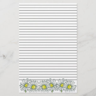 Daisy Flower Grey Stripe Lined Briefpapier