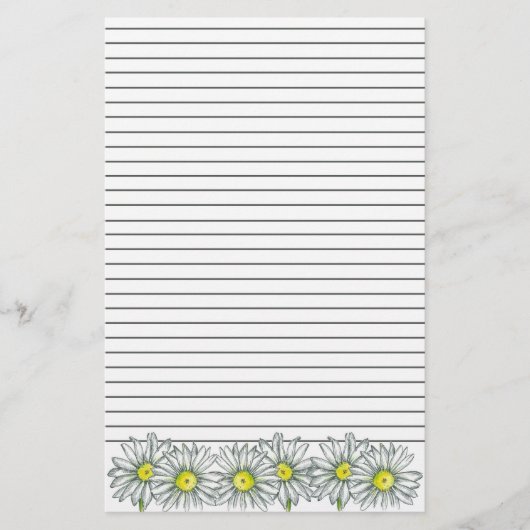 Daisy Flower Grey Stripe Lined Briefpapier (Voorkant)