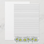 Daisy Flower Grey Stripe Lined Briefpapier (Voorkant / Achterkant)