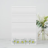 Daisy Flower Grey Stripe Lined Briefpapier (Staand voorkant)