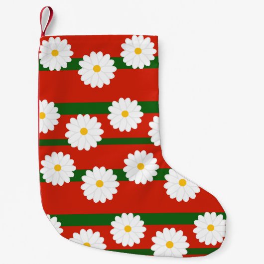 Daisy Flower groen rood 2 tone Patroon Merry Chris Kleine Kerstsok (Voorkant)