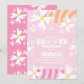 Daisy Flower Groovy Baby shower Pink Sinaasappel Kaart (Voorkant / Achterkant)